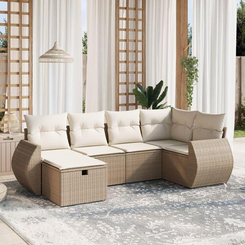 Sofasæt til haven 6 dele med hynder polyrattan beige