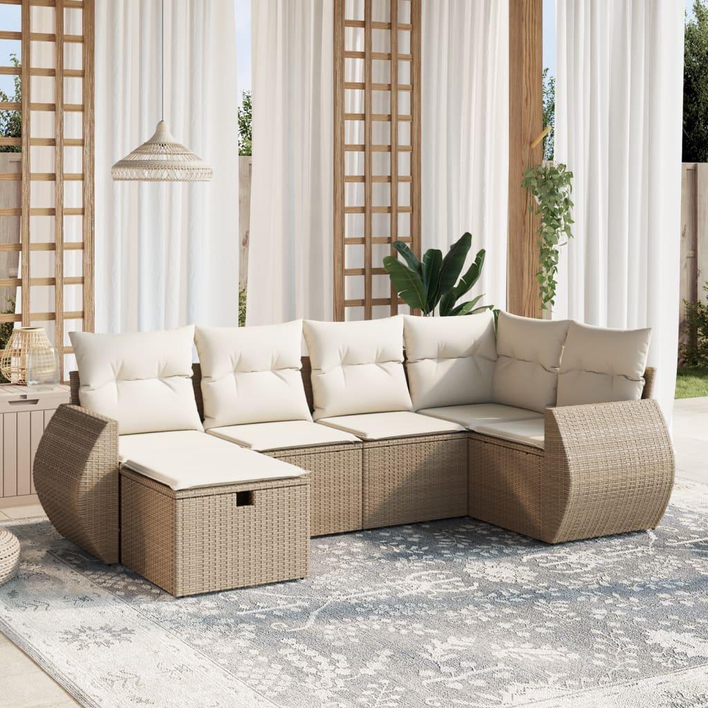 Sofasæt til haven 6 dele med hynder polyrattan beige