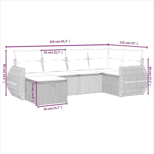 Sofasæt til haven 6 dele med hynder polyrattan beige