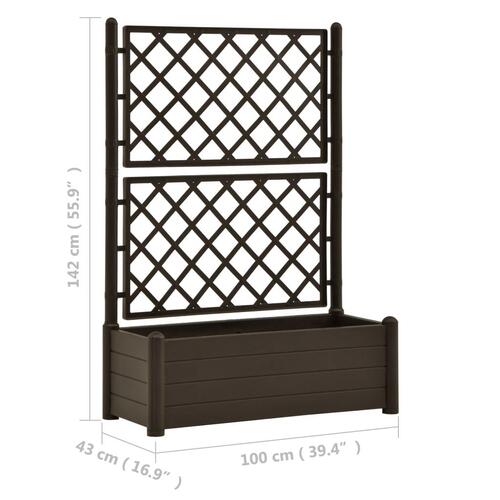 Plantekasse med espalier 100x43x142 cm PP mokkafarvet
