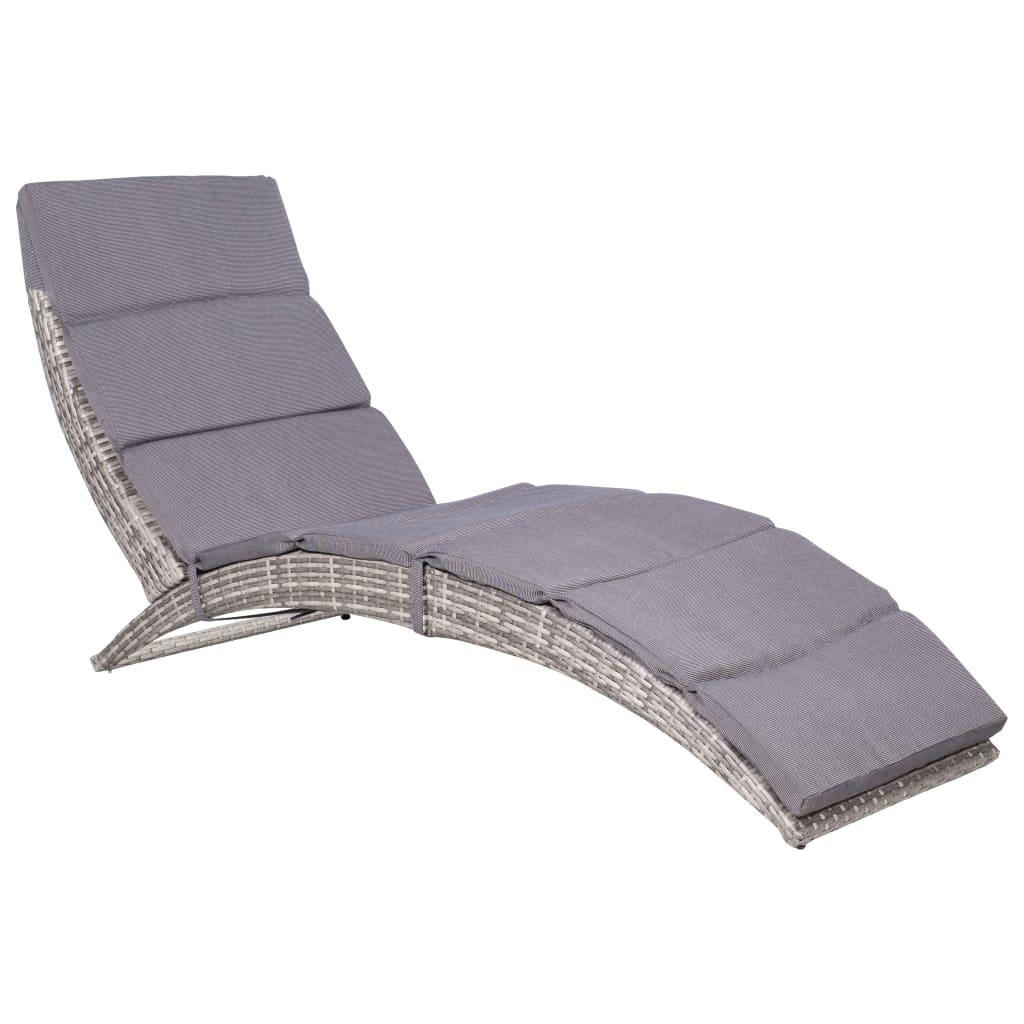 Foldbar liggestol med hynde polyrattan grå