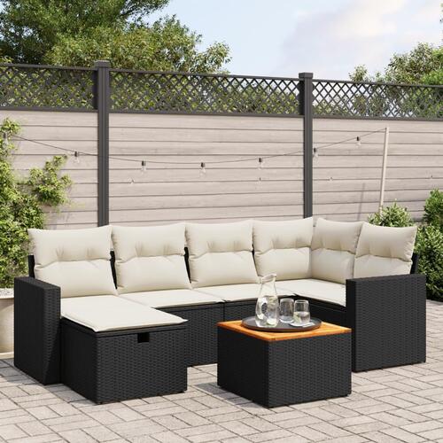 Sofasæt til haven 7 dele med hynder polyrattan sort