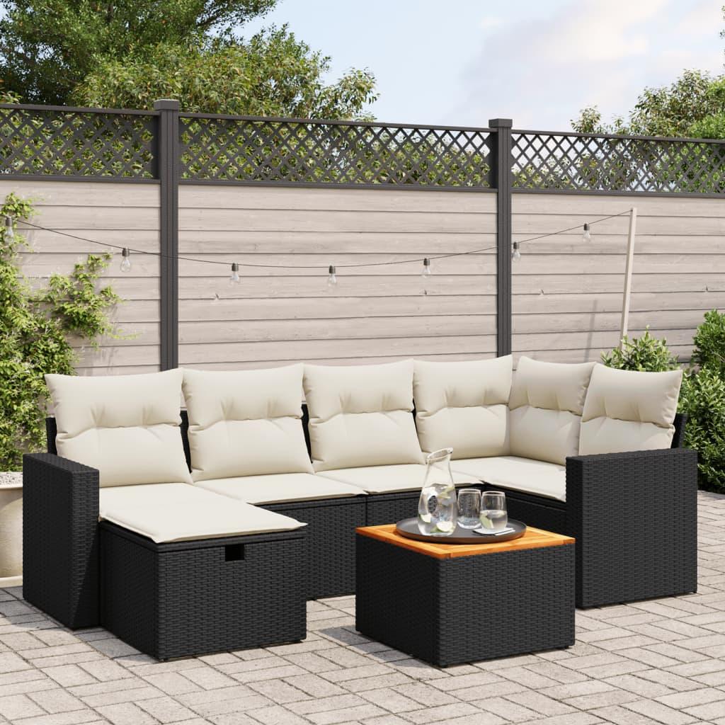Sofasæt til haven 7 dele med hynder polyrattan sort