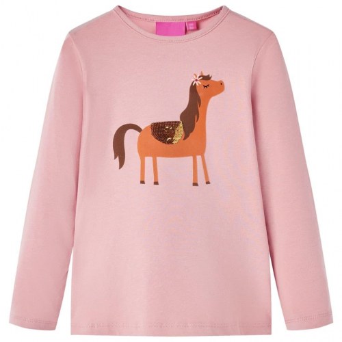 Langærmet T-shirt til børn str. 128 lyserød