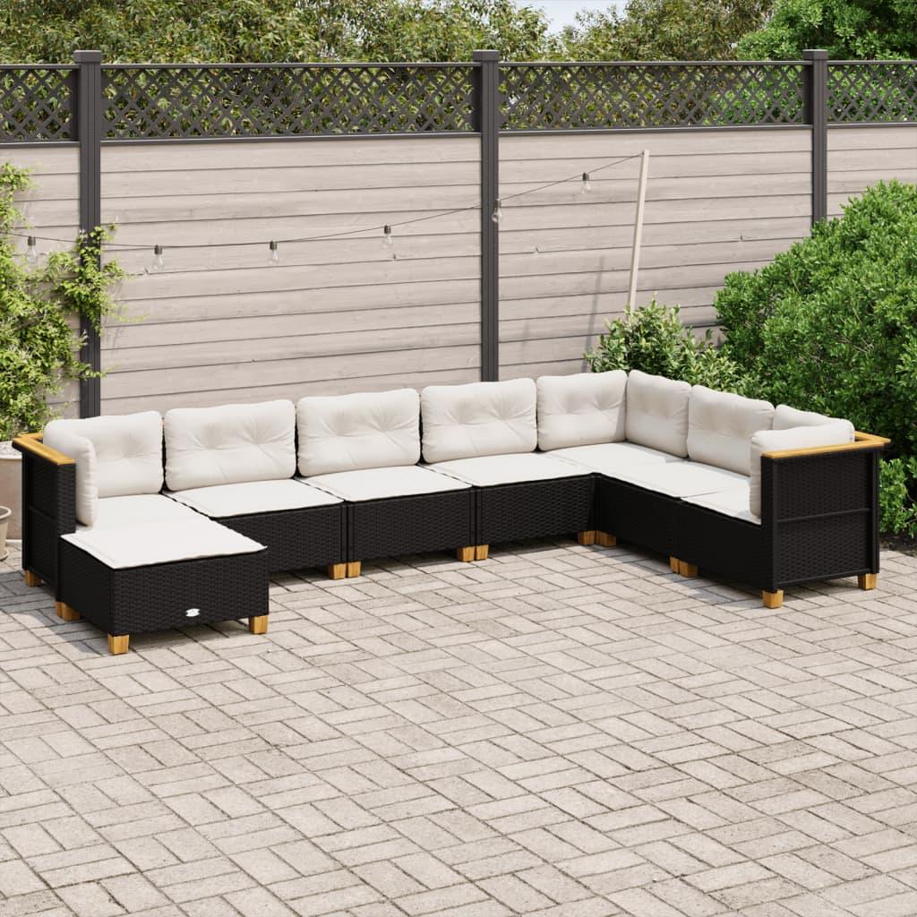 Sofasæt til haven 8 dele med hynder polyrattan sort