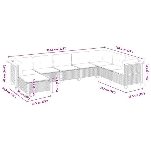 Sofasæt til haven 8 dele med hynder polyrattan sort