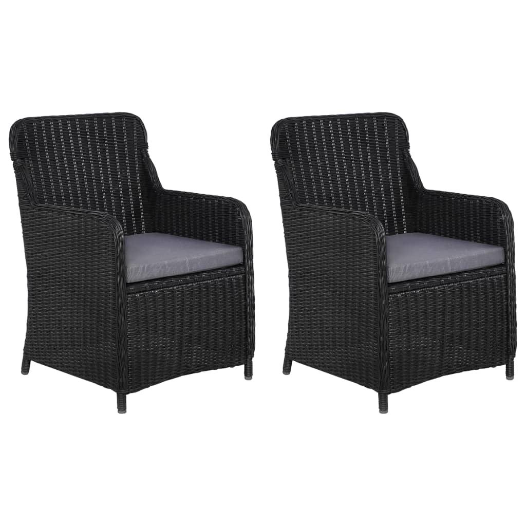 Udendørsstole med hynder 2 stk. polyrattan sort