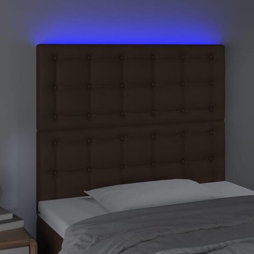 Sengegavl med LED-lys 80x5x118/128 cm kunstlæder brun