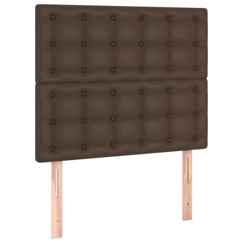 Sengegavl med LED-lys 80x5x118/128 cm kunstlæder brun