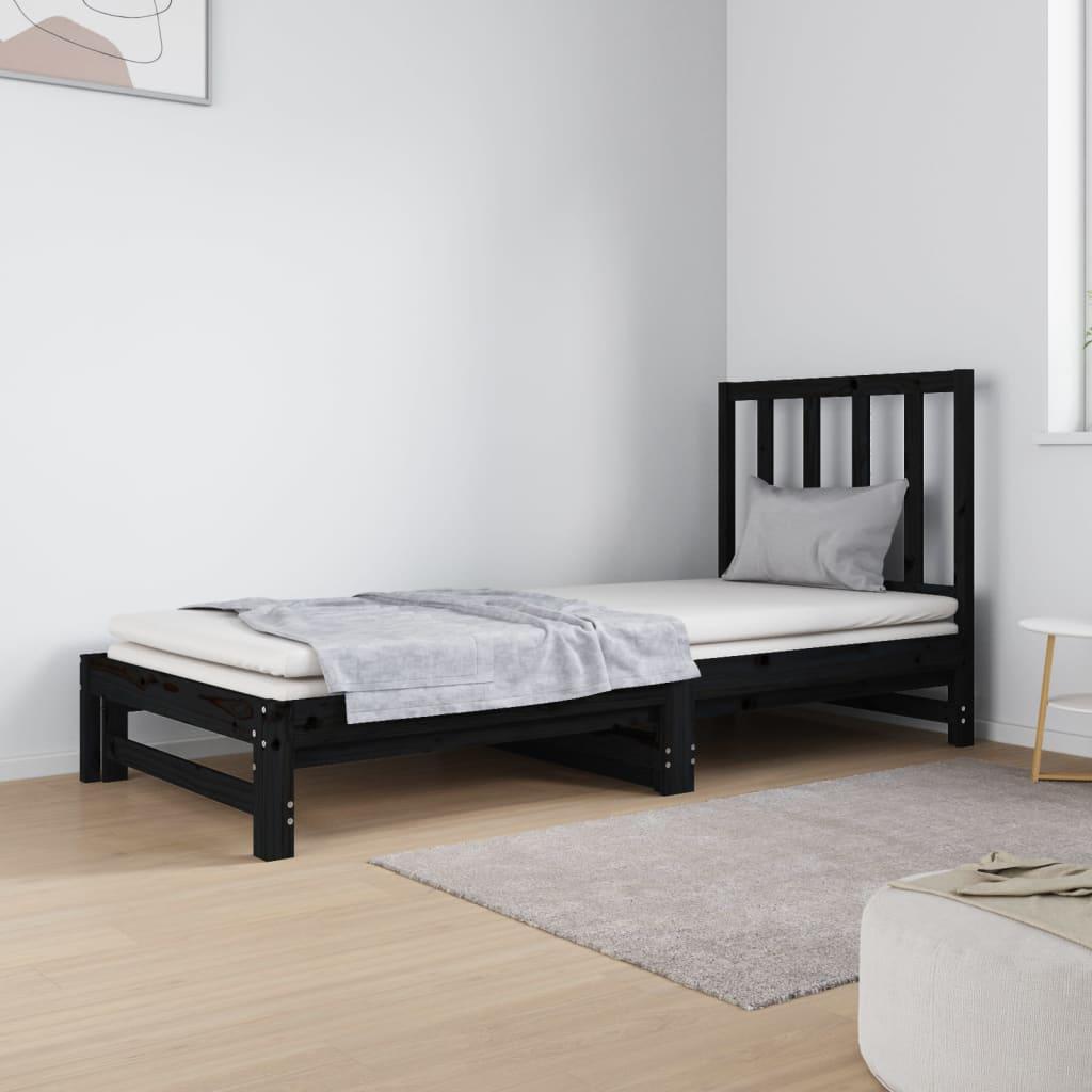 Daybed med udtræk 2x(90x190) cm massivt fyrretræ sort