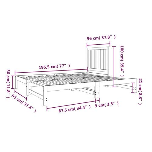Daybed med udtræk 2x(90x190) cm massivt fyrretræ sort