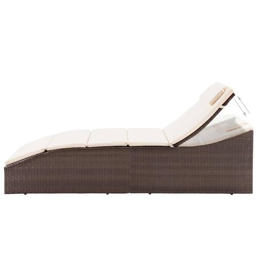 Liggestol med hynde polyrattan brun