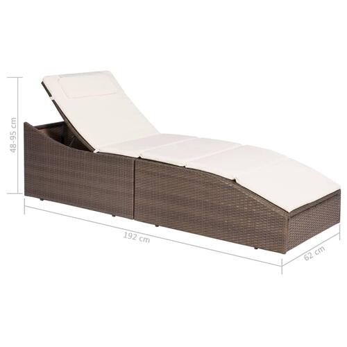 Liggestol med hynde polyrattan brun