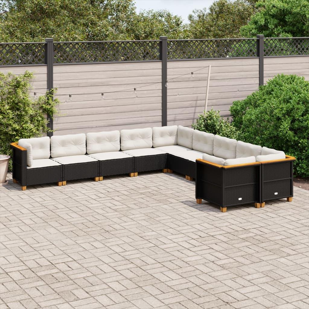 Sofasæt til haven 10 dele med hynder polyrattan sort billede