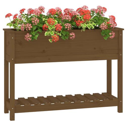 Plantekasse med hylde 111,5x34,5x81 cm massivt fyrretræ brun