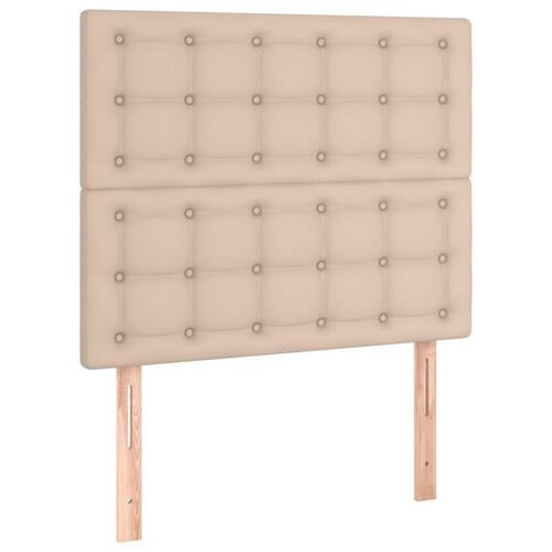 Sengegavl med LED-lys 80x5x118/128 cm kunstlæder cappuccino