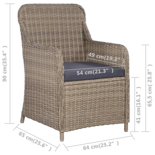 Havestole med hynder 2 stk. polyrattan brun