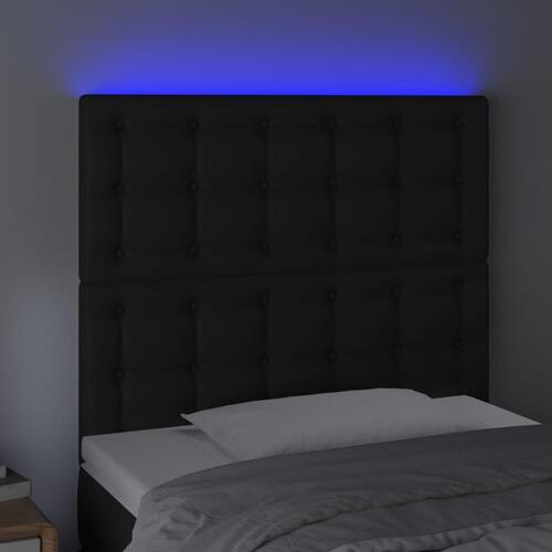 Sengegavl med LED-lys 90x5x118/128 cm kunstlæder sort