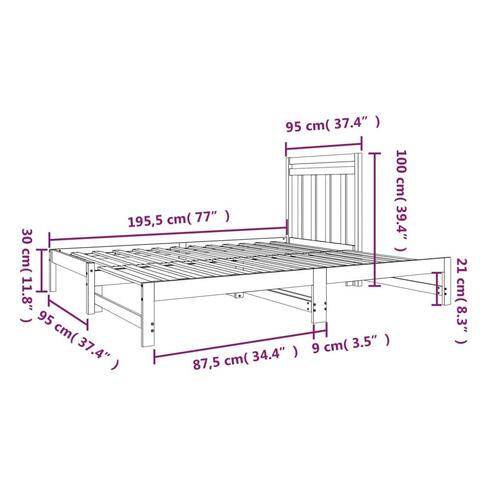 Daybed med udtræk 2x(90x190) cm massivt fyrretræ