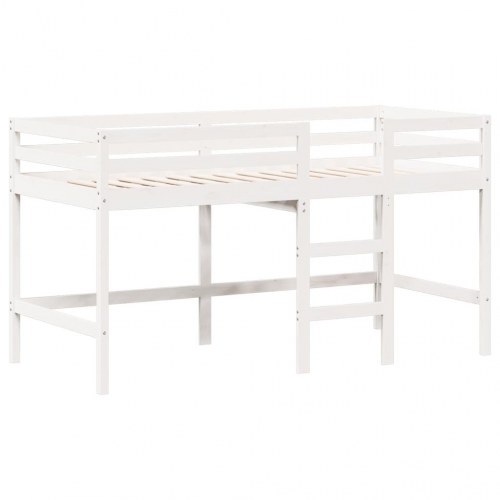 Højseng med stige og tag 90x190 cm massivt fyrretræ hvid