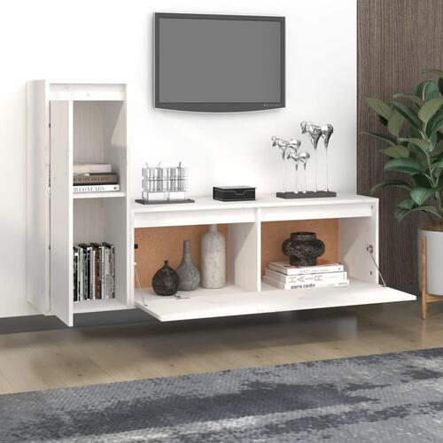 Tv-skabe 2 dele massivt fyrretræ hvid