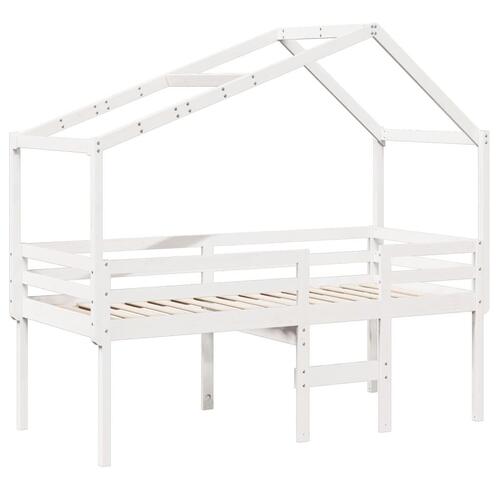 Højseng med tag 90x200 cm massivt fyrretræ hvid