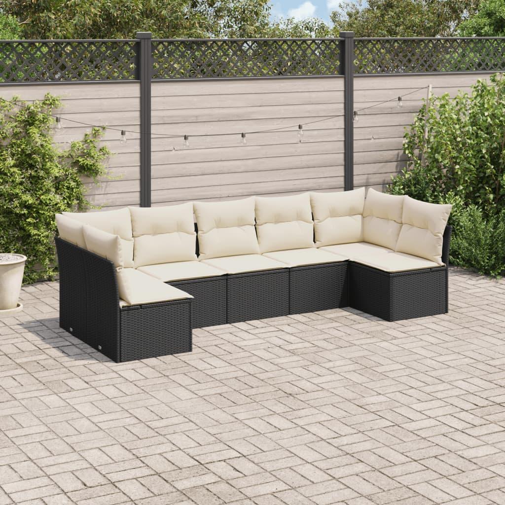 Sofasæt til haven 7 dele med hynder polyrattan sort