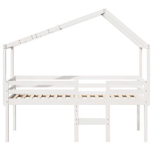 Højseng med tag 90x200 cm massivt fyrretræ hvid