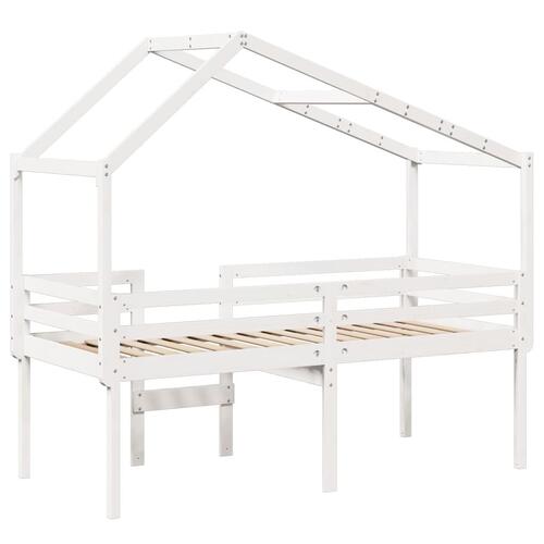 Højseng med tag 90x200 cm massivt fyrretræ hvid