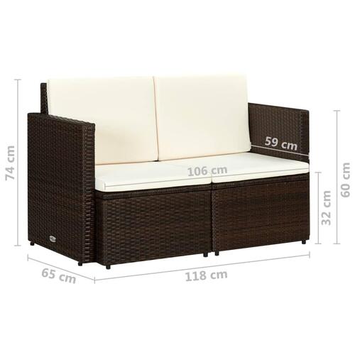 2-personers havesofa med hynder brun polyrattan