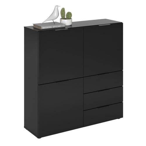 kommode med 3 låger og 3 skuffer sort