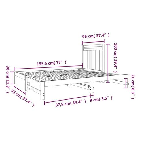 Daybed med udtræk 2x(90x190) cm massivt fyrretræ hvid