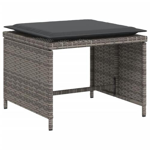 Havestol med fodskammel polyrattan grå