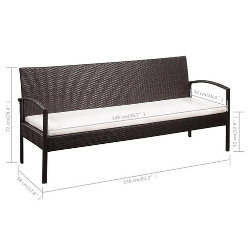 2-personers havesofa med hynder brun polyrattan