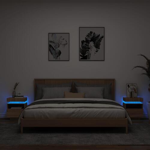 Sengeborde 2 stk. med LED-lys 40x39x48,5 cm sonoma-eg