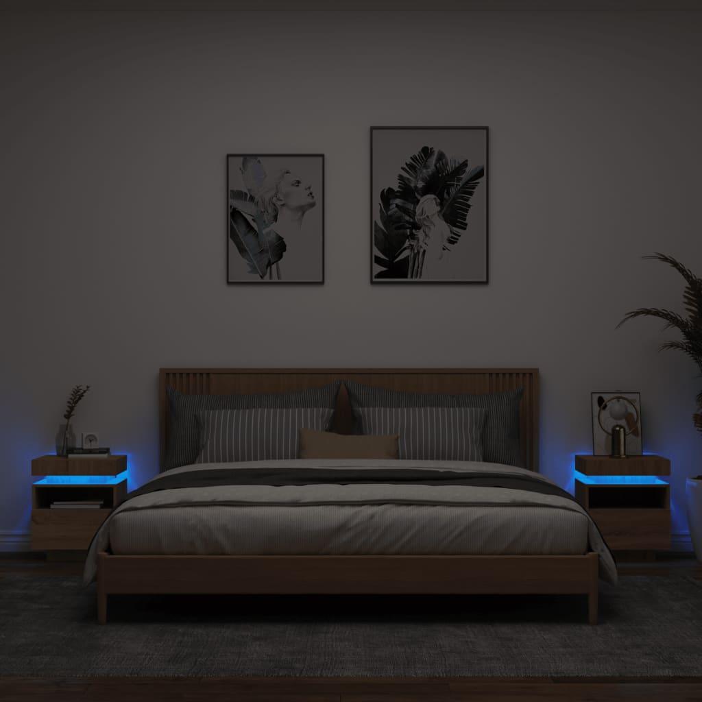 Sengeborde 2 stk. med LED-lys 40x39x48,5 cm sonoma-eg