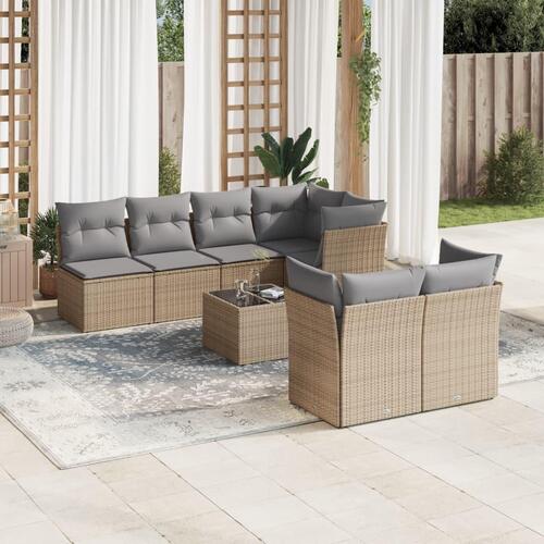 Sofasæt til haven 8 dele med hynder polyrattan beige