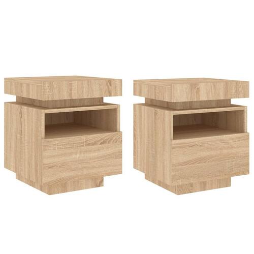 Sengeborde 2 stk. med LED-lys 40x39x48,5 cm sonoma-eg