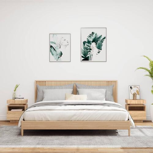 Sengeborde 2 stk. med LED-lys 40x39x48,5 cm sonoma-eg
