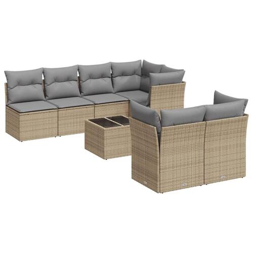 Sofasæt til haven 8 dele med hynder polyrattan beige
