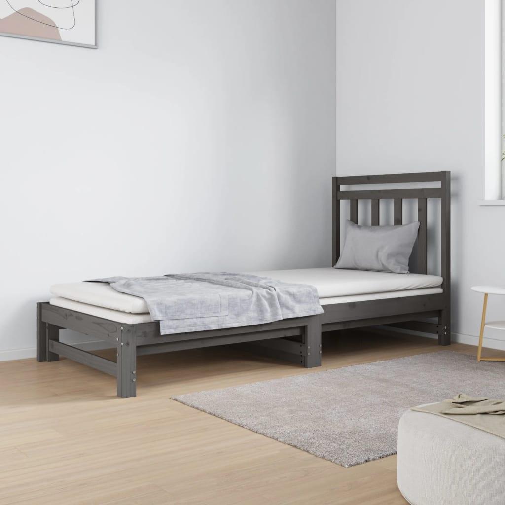 Daybed med udtræk 2x(90x190) cm massivt fyrretræ grå