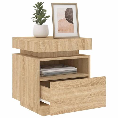 Sengeborde 2 stk. med LED-lys 40x39x48,5 cm sonoma-eg