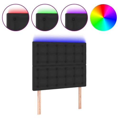 Sengegavl med LED-lys 100x5x118/128 cm kunstlæder sort