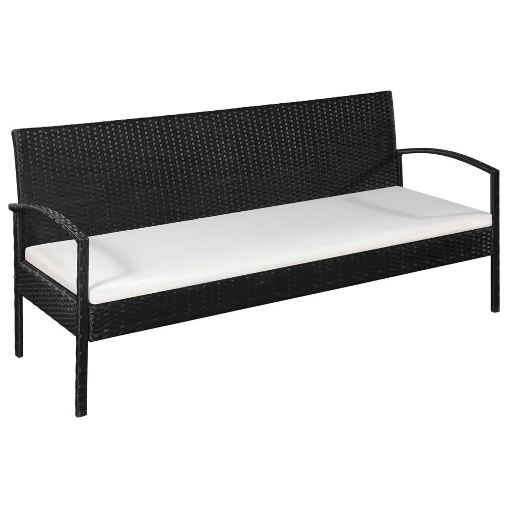3-personers havesofa med hynder sort polyrattan