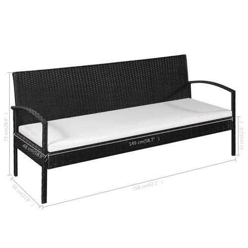 3-personers havesofa med hynder sort polyrattan