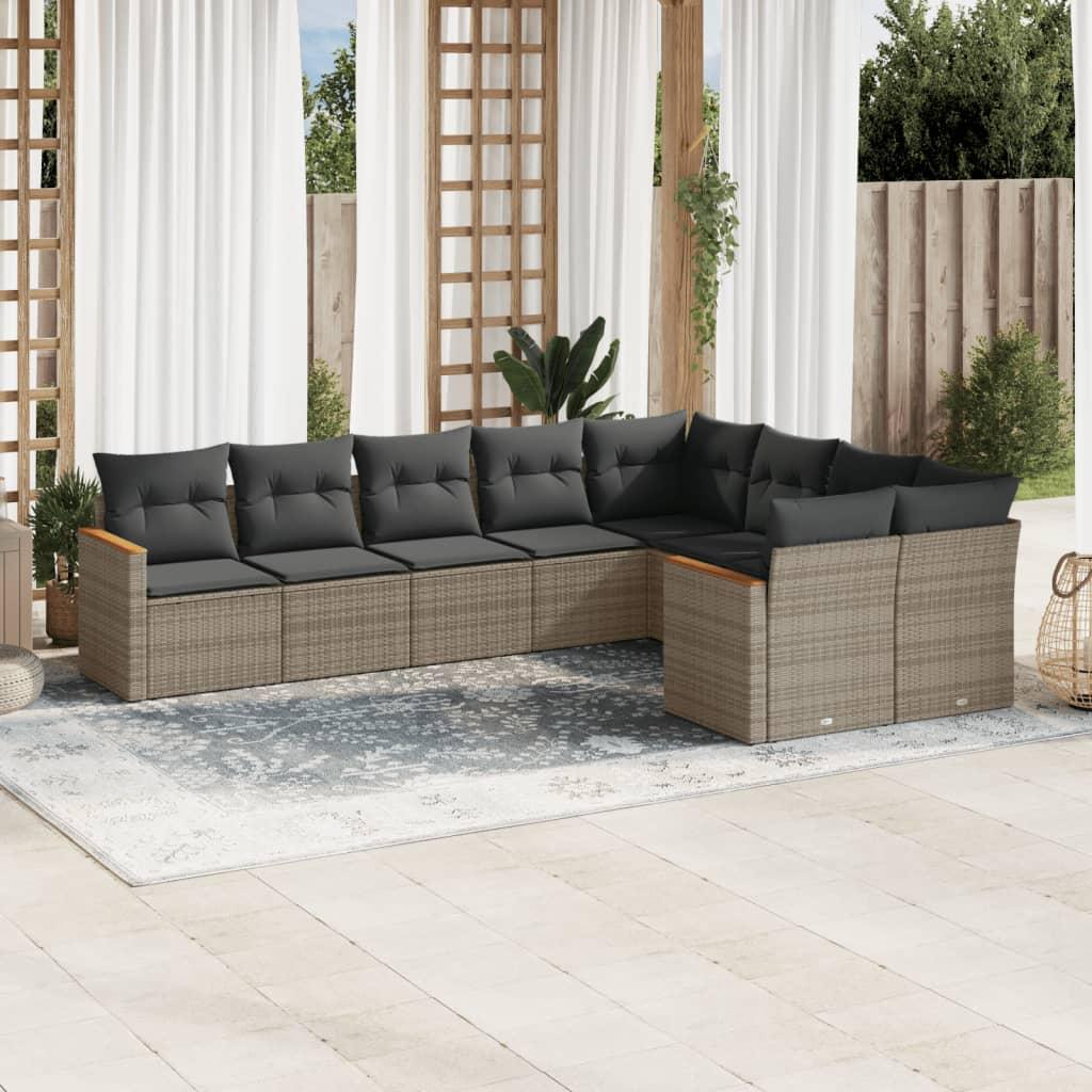 Sofasæt til haven 9 dele med hynder polyrattan grå billede