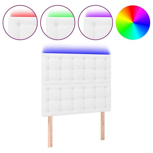 Sengegavl med LED-lys 100x5x118/128 cm kunstlæder hvid