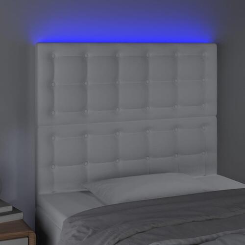 Sengegavl med LED-lys 100x5x118/128 cm kunstlæder hvid