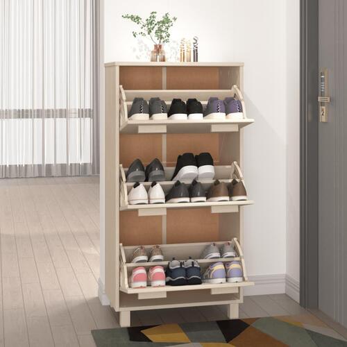 Skoskab HAMAR 59,5x35x117 cm massivt fyrretræ honningbrun
