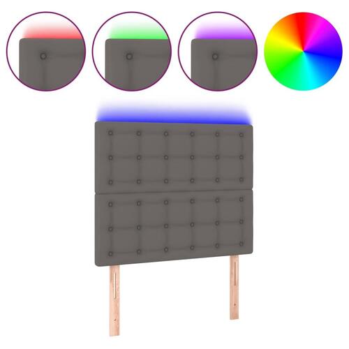 Sengegavl med LED-lys 100x5x118/128 cm kunstlæder grå